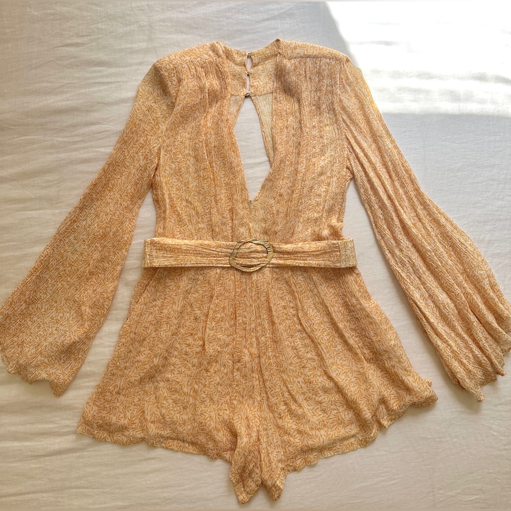 Sabina Musayev Ryan Romper in yellow orange Medium retail $385